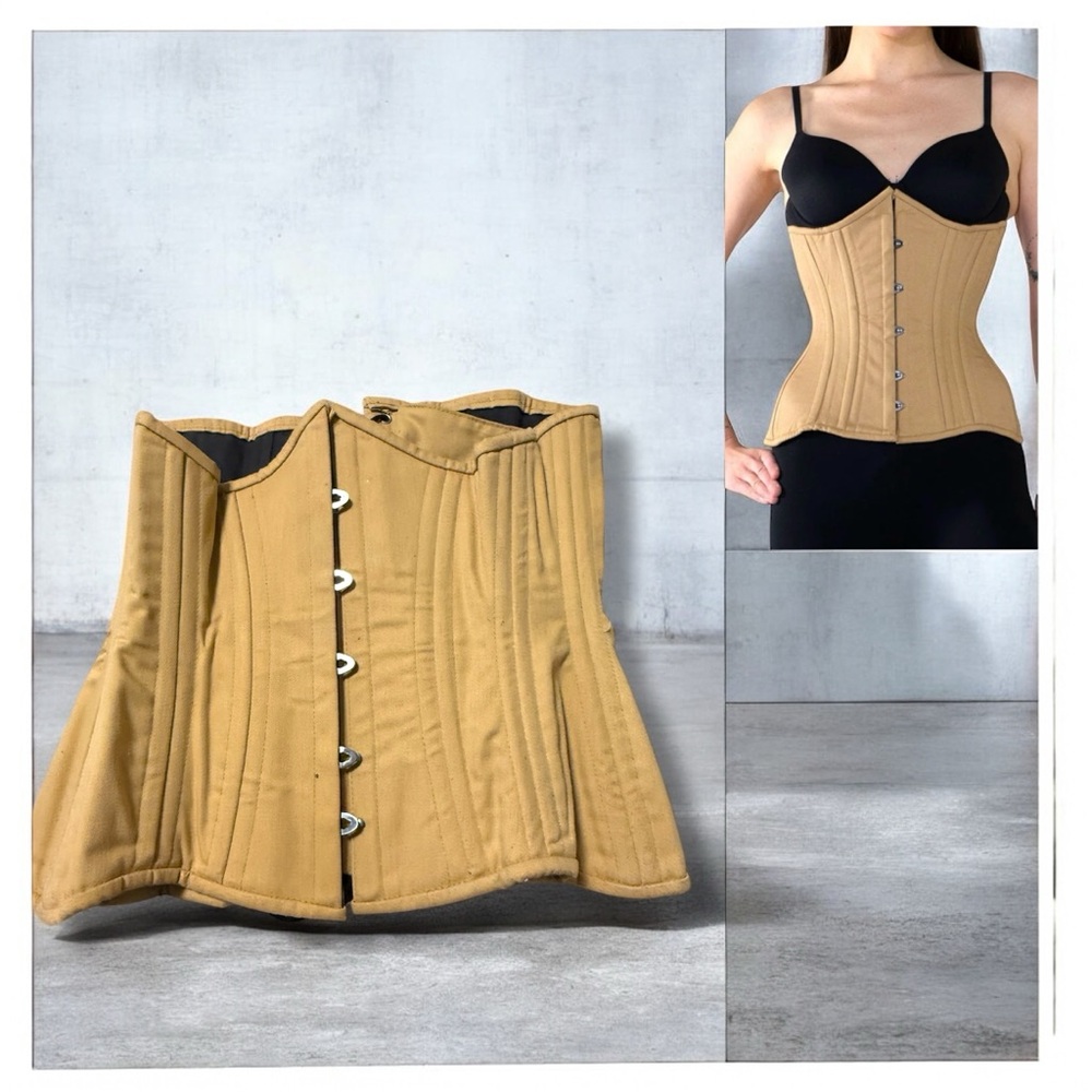 Tan Corset Bustier, Waist Trainer, High Shape-ware, Under-Bust, Boned, Cotton 26 - Picture 5 of 11